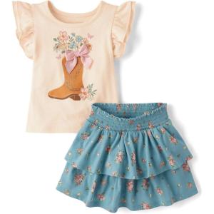 imageThe Childrens Place babygirls And Toddler Short Sleeve Shirt and Skirt 2 Piece OutfitWinter Sky