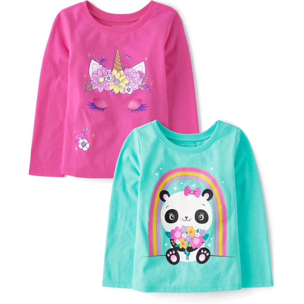 imageThe Childrens Place Baby Girls and Toddler DinosUnicornsButterflies Long Sleeve Graphic TShirtsmultipacksUnicornPanda