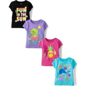 imageThe Childrens Place Baby Girls and Toddler Assorted Everyday Short Sleeve Graphic TShirtsmultipacksFun SunSeaDino PoolPineapple