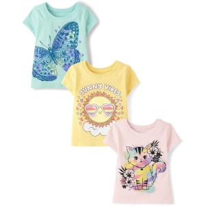 imageThe Childrens Place Baby Toddler Girl Short Sleeve Graphic TShirt 3PackSunCatButterfly