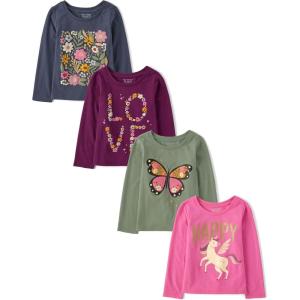 imageThe Childrens PlaceBaby Girlsand Toddler Assorted Everyday Long Sleeve Graphic TShirtsmultipacksButterflyLoveHappy 4Pack12 Months18 Months