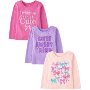 imageThe Childrens PlaceBaby Girlsand Toddler Assorted Everyday Long Sleeve Graphic TShirtsmultipacksCuteBowsSweet Kind 3Pack5 Years