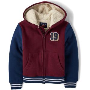 imageThe Childrens Place Boys Long Sleeve Sherpa Lined ZipFront Hoodie SweatshirtRedwood Blue Varsity