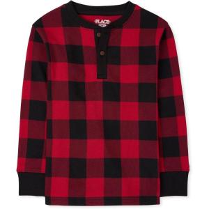 imageThe Childrens Place Boys Long Sleeve Thermal Henley ShirtRed Buff
