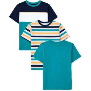 imageThe Childrens Place Boys Short Sleeve Crew Neck TShirtsTeal Stripe 3pack
