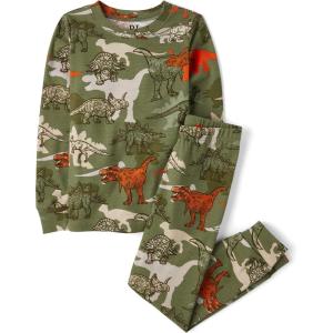 imageThe Childrens Place Boys 100 Cotton Long Sleeve Top and Pants 2 Piece Pajama SetDino Camo