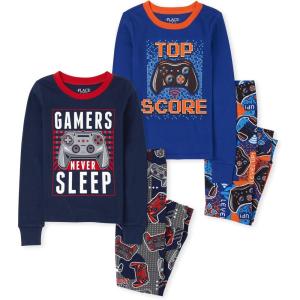 imageThe Childrens Place Boys 100 Cotton Long Sleeve Top and Pants2 Piece Pajama SetGamers Never Sleep 2pack
