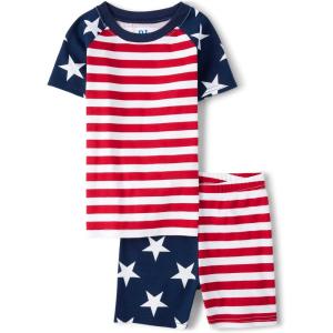 imageThe Childrens Place Kids 100 Cotton Short Sleeve Top and Shorts2 Piece Pajama SetStars and Stripes