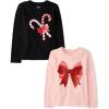 imageThe Childrens Place Kids All HolidaysBirthdays Long Sleeve Graphic TShirts2 PackBowCandy Canes