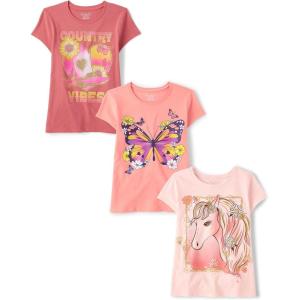 imageThe Childrens Place Girls Assorted Everyday Short Sleeve Graphic TShirtsmultipacksCountry VibesButteflyHorse