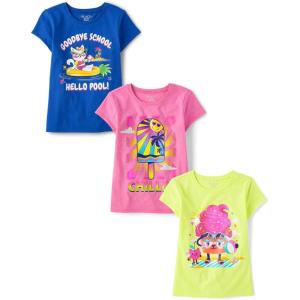 imageThe Childrens Place Girls Assorted Everyday Short Sleeve Graphic TShirtsmultipacksHello PoolChillinCat Cupcake