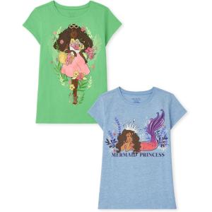 imageThe Childrens Place Girls Assorted Everyday Short Sleeve Graphic TShirtsmultipacksMermaid PrincessGirl Flowers