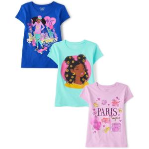 imageThe Childrens Place Girls Assorted Everyday Short Sleeve Graphic TShirtsmultipacksParisNycFlower Girl