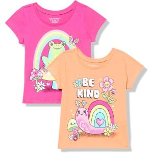 imageThe Childrens Place Girls Butterfly Short Sleeve Graphic TShirts MultipackBe KindFrog Mushroom