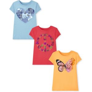 imageThe Childrens Place Girls Butterfly Short Sleeve Graphic TShirts MultipackHeart ButterflyFloralPeace Sign