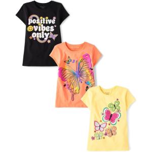 imageThe Childrens Place Girls Butterfly Short Sleeve Graphic TShirts MultipackPositive VibesButterflyButterflies