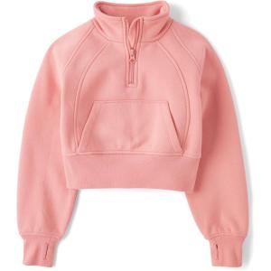 imageThe Childrens Place Girls Fleece Quarter Zip Hooded SweatshirtPink Kiss