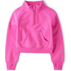 imageThe Childrens Place Girls Fleece Quarter Zip Hooded SweatshirtPink Summer