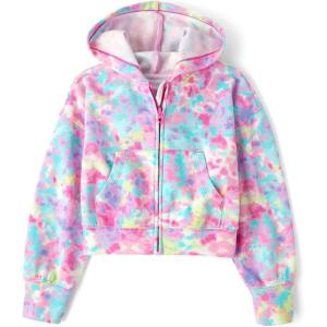 imageThe Childrens Place Girls Long Sleeve Active Hooded Fleece Full Zip UpBright Pink Tie Dye