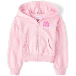 imageThe Childrens Place Girls Long Sleeve Active Hooded Fleece Full Zip UpPink