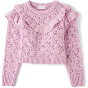 imageThe Childrens Place Girls Long Sleeve Crew Neck Pullover SweaterLilac Ruffle