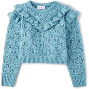 imageThe Childrens Place Girls Long Sleeve Crew Neck Pullover SweaterWinter Sky Ruffle
