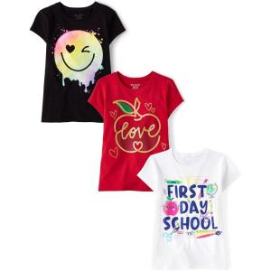 imageThe Childrens Place Girls School Days Short Sleeve Graphic TShirts MultipackPaint FaceLoveFirst Day of School
