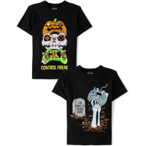 imageThe Childrens Place Kids All HolidaysBirthdays Short Sleeve Graphic TShirts2 PackSkeleton HandControl Freak