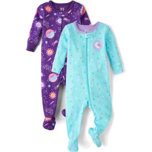 imageThe Childrens PlaceBaby Girlsand Toddler 100 Cotton Long Sleeve Zip Front One Piece Footed PajamasSleep ampamp PlayPurple Planets 2pack0 Months3 Months