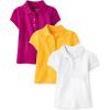 imageThe Childrens Place Girls Toddler Mulipack Short Sleeve Ruffle Pique PolosYellowWhiteAurora Pink 3pack
