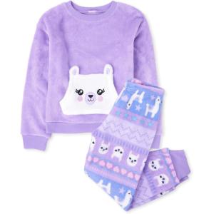 imageThe Childrens Place Girls Long Sleeve Top and Bottoms Cozy Fleece 2 Piece Pajama SetPurple Llama