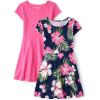 imageThe Childrens Place Girls One Size Short Sleeve Printed Skater DressPink Tropic 2pack
