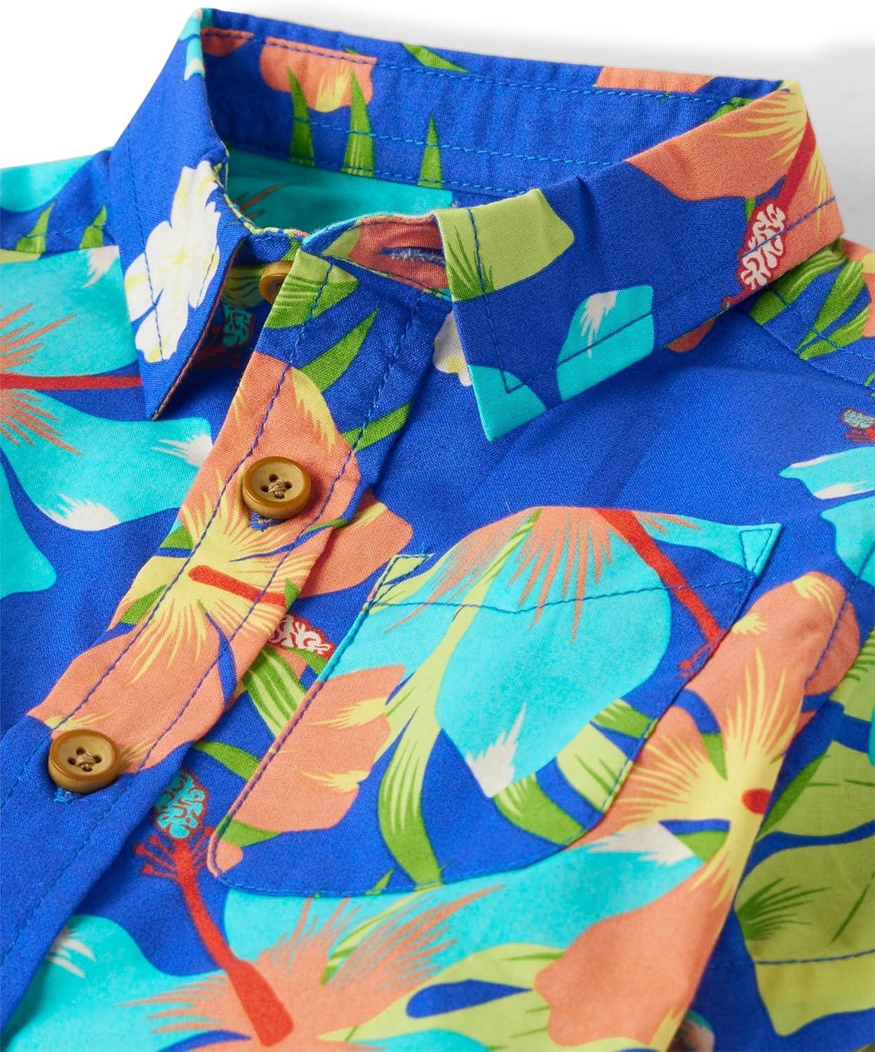 imageThe Childrens Place Baby Boys and Toddler Poplin Short Sleeve Button Down ShirtCool Cobalt Tropical