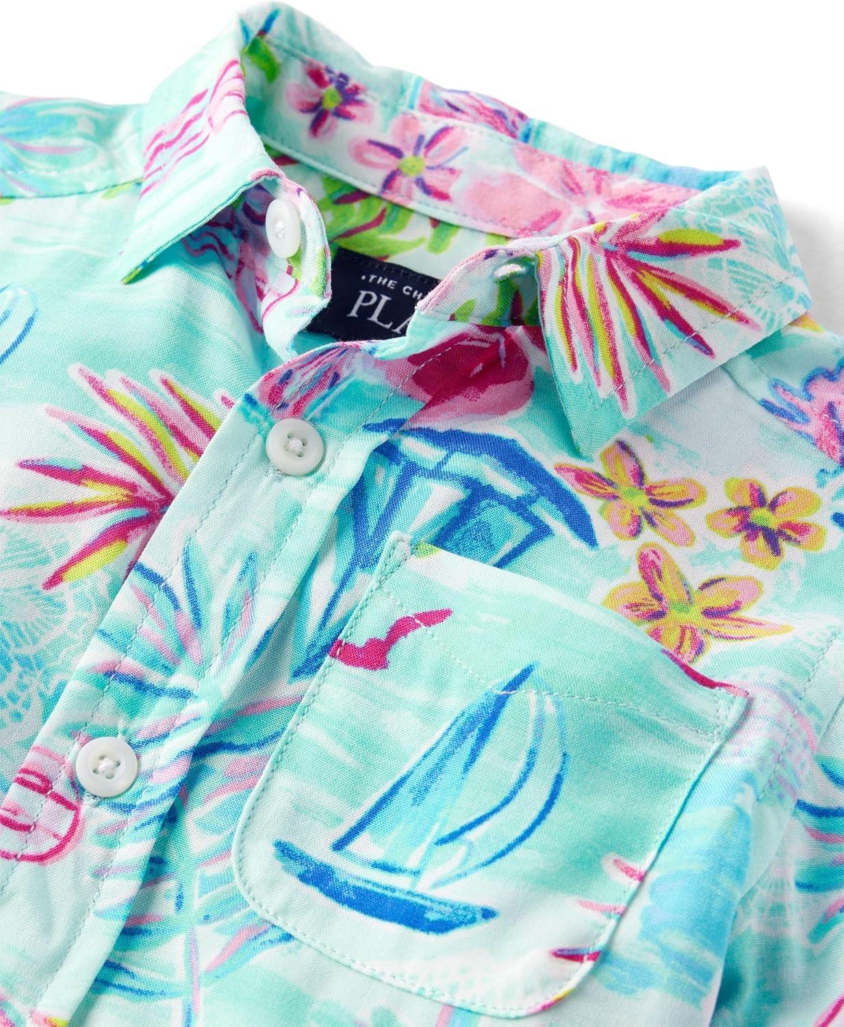 imageThe Childrens Place Baby Boys and Toddler Poplin Short Sleeve Button Down ShirtCosmos