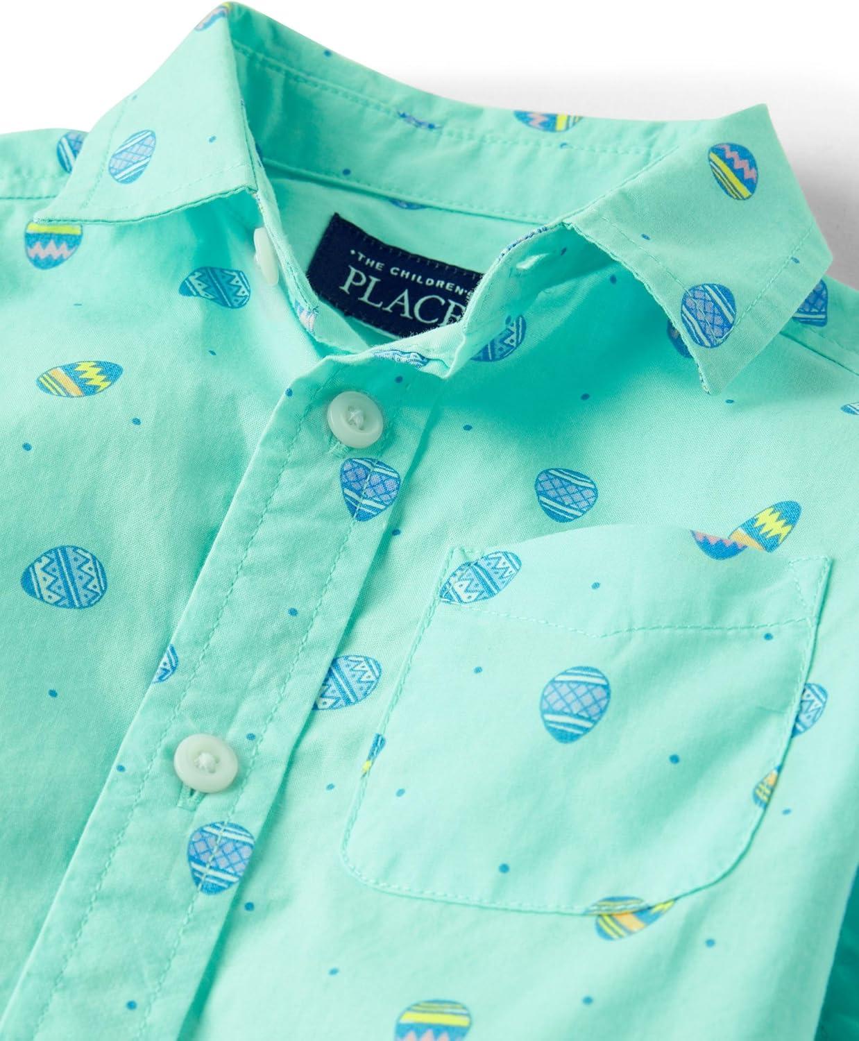 imageThe Childrens Place Baby Boys and Toddler Poplin Short Sleeve Button Down ShirtEaster Egg Mint