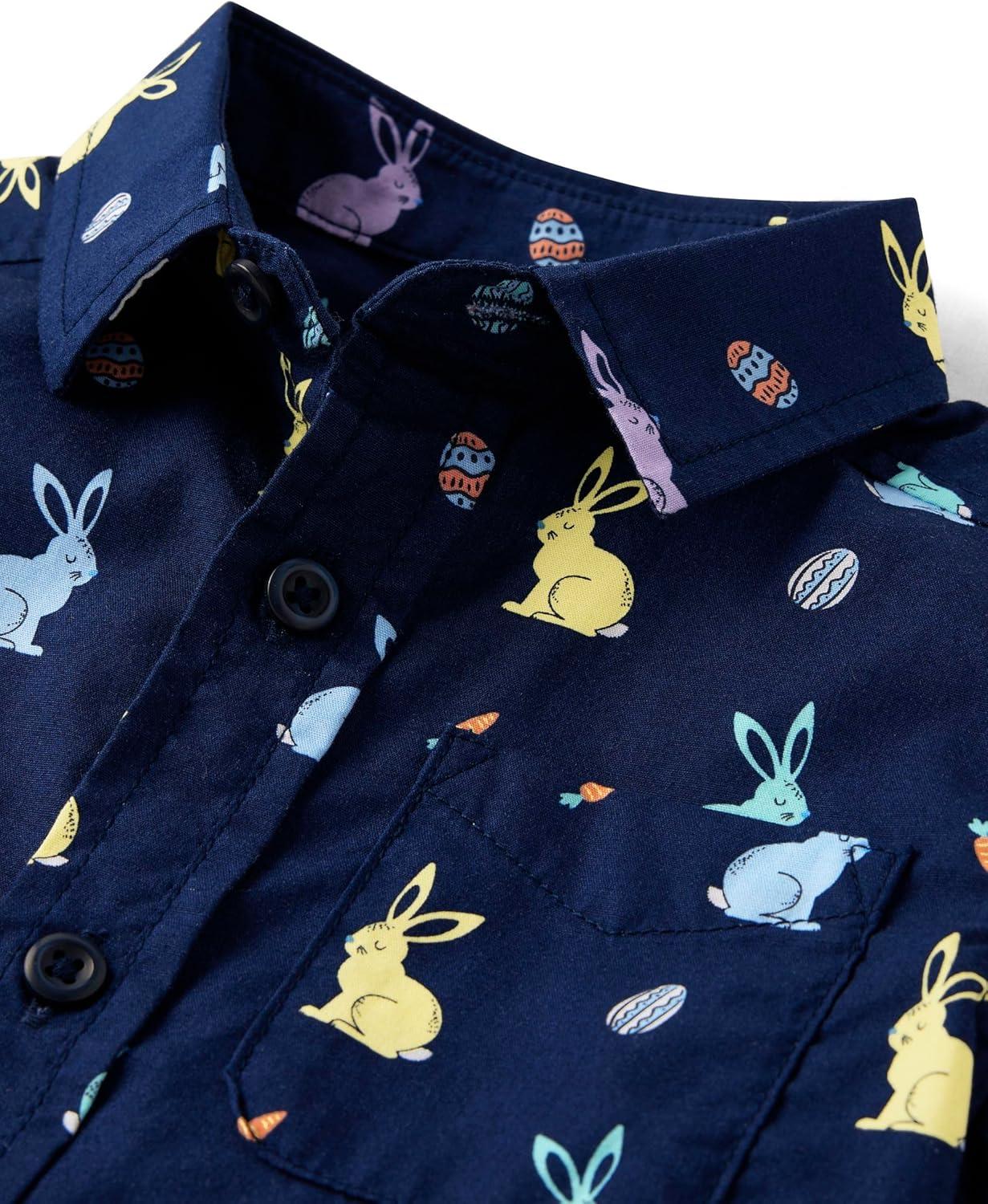 imageThe Childrens Place Baby Boys and Toddler Poplin Short Sleeve Button Down ShirtTidal Bunny
