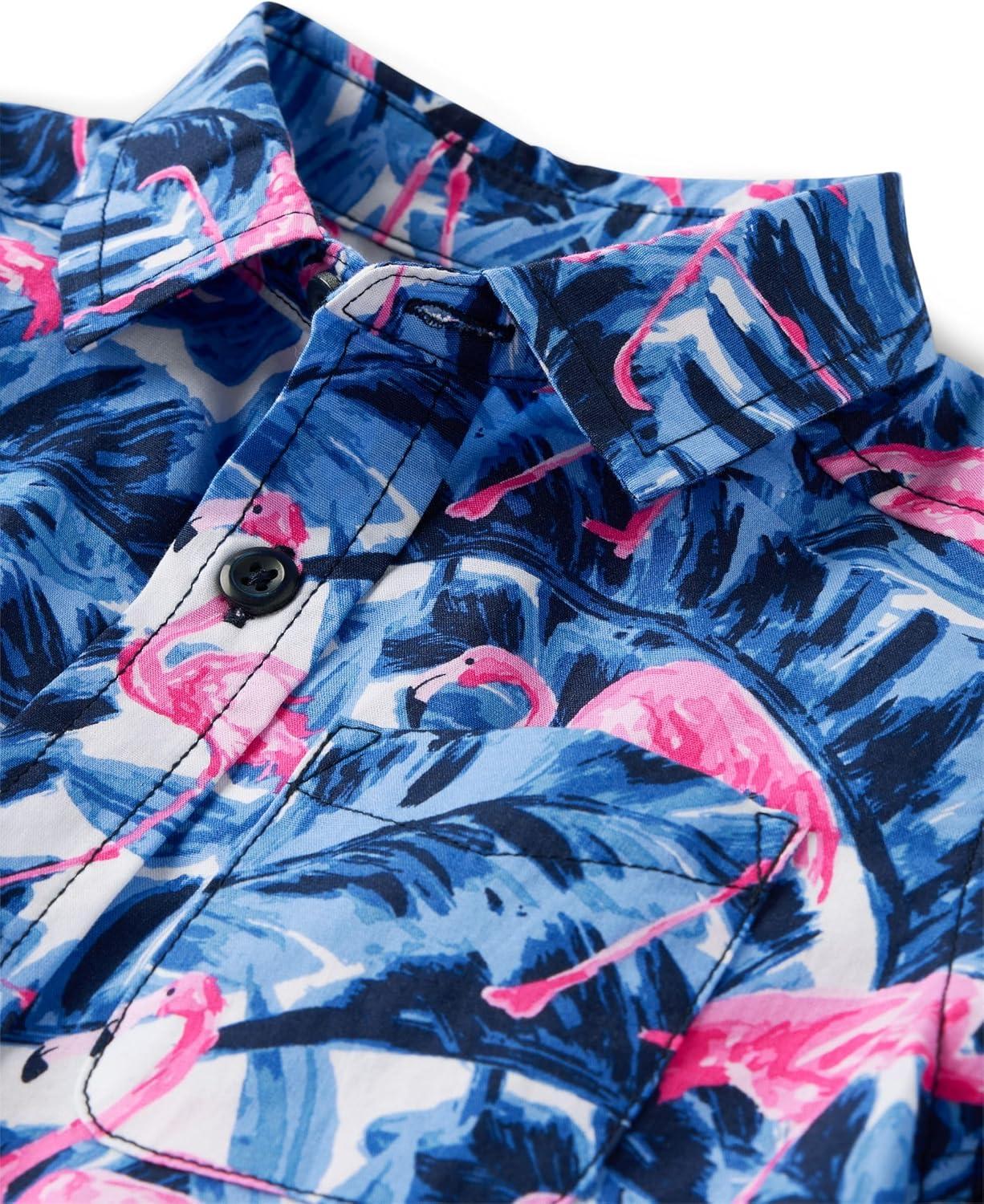 imageThe Childrens Place Baby Boys and Toddler Poplin Short Sleeve Button Down ShirtTidal Flamingo