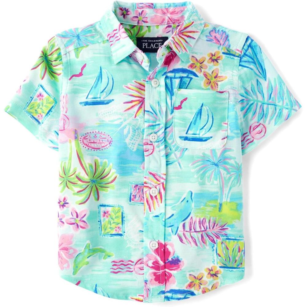 imageThe Childrens Place Baby Boys and Toddler Poplin Short Sleeve Button Down ShirtCosmos