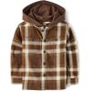 imageThe Childrens Place Baby Boys and Toddler Long Sleeve Hooded Flannel Button Up ShirtDark Earth