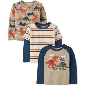 imageThe Childrens Place Baby Boys and Toddler Long Sleeve Everyday Casual Knit ShirtDino 3pack