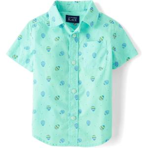 imageThe Childrens Place Baby Boys and Toddler Poplin Short Sleeve Button Down ShirtEaster Egg Mint