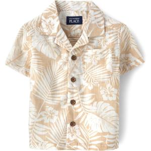 imageThe Childrens Place Baby Boys and Toddler Poplin Short Sleeve Button Down ShirtIrish Cream Safari