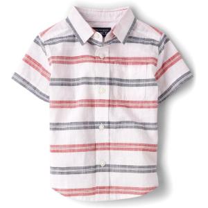 imageThe Childrens Place Baby Boys and Toddler Poplin Short Sleeve Button Down ShirtRed White and Blue Horizontal Stripe
