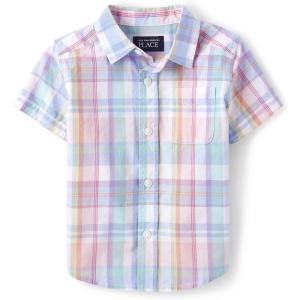 imageThe Childrens Place Baby Boys and Toddler Poplin Short Sleeve Button Down ShirtRose Pottery Plaid