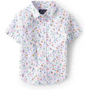 imageThe Childrens Place Baby Boys and Toddler Poplin Short Sleeve Button Down ShirtSmall Boat Print