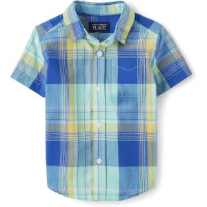 imageThe Childrens Place Baby Boys and Toddler Poplin Short Sleeve Button Down ShirtWaterfall Plaid