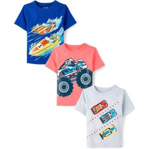 imageThe Childrens Place Baby and Toddler Boys Vehicle Short Sleeve Graphic TShirts MultipackBoatsTruckRacers 3pack