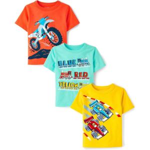 imageThe Childrens Place Baby and Toddler Boys Vehicle Short Sleeve Graphic TShirts MultipackColor TrainsRace CarsMotobike