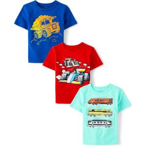 imageThe Childrens Place Baby and Toddler Boys Vehicle Short Sleeve Graphic TShirts MultipackConstructionRacecarTrain