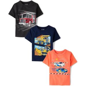 imageThe Childrens Place Baby and Toddler Boys Vehicle Short Sleeve Graphic TShirts MultipackFire TruckRace CarsConstruction